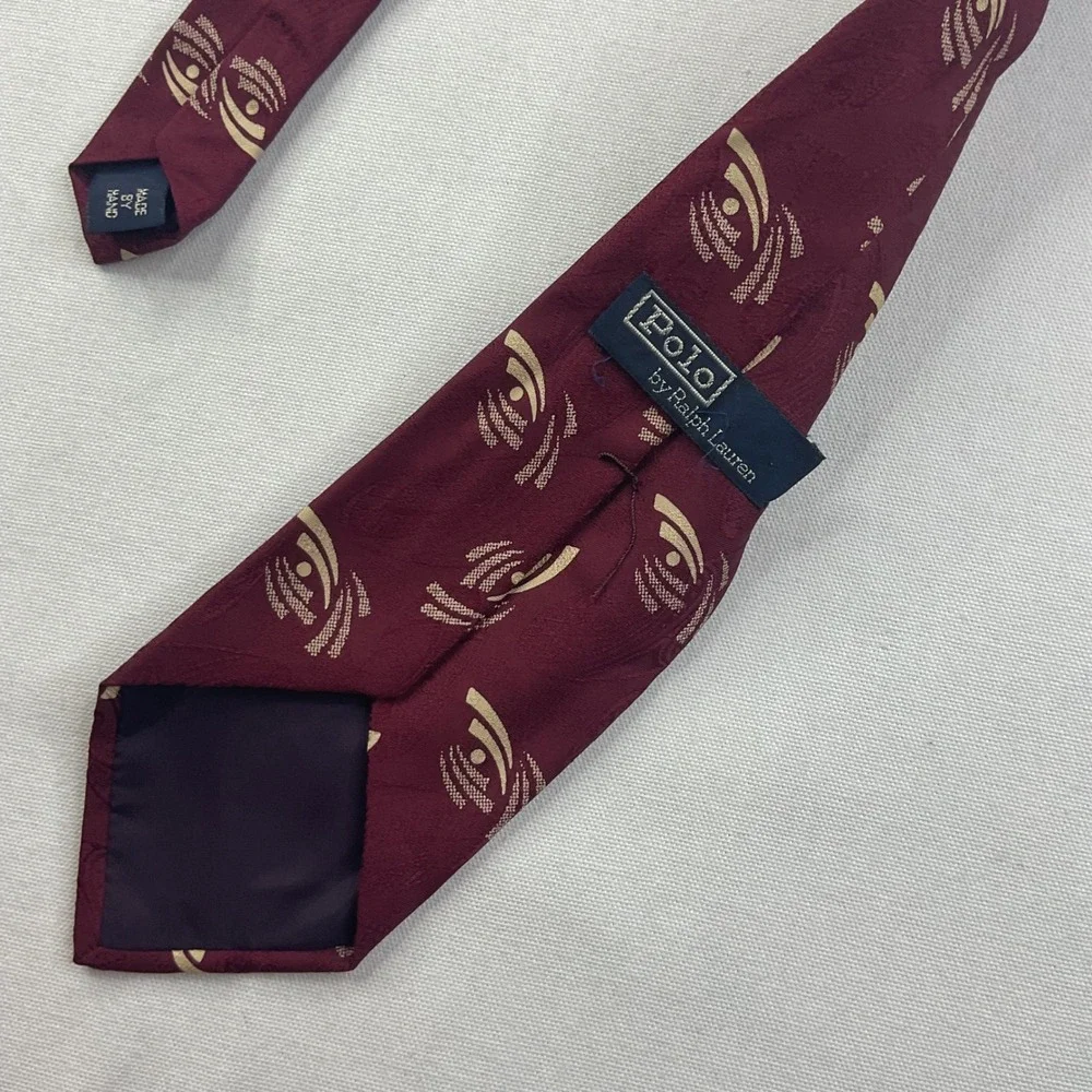 Vintage Polo Ralph Lauren Silk Tie Burgundy Gold Geometric Abstract Paisley